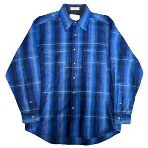 Vintage Pendleton Outdoorsman Shirt Mens Medium Blue Plaid 100% Wool Flannel